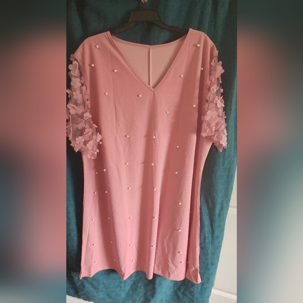 Pink polka dot dress with faux pearls